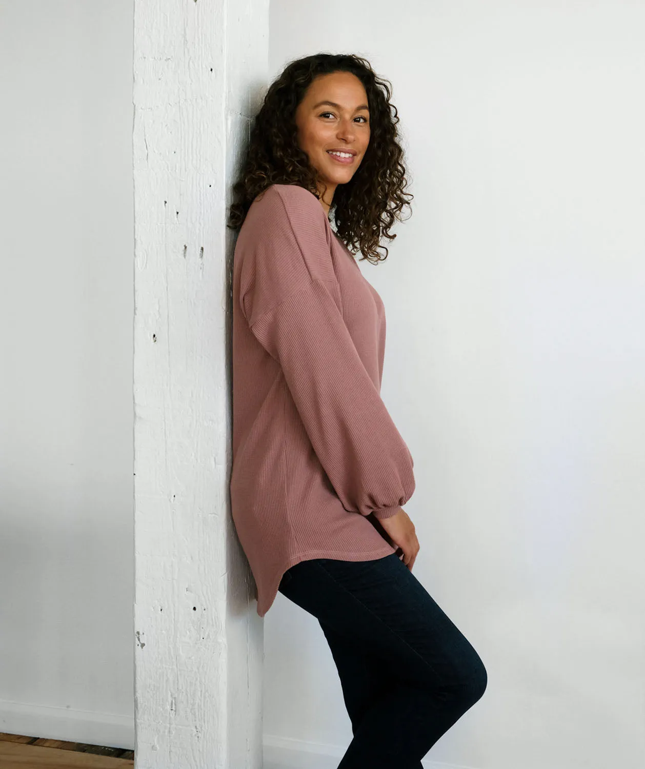 CLAUDE waffle knit tunic in Desert Pink