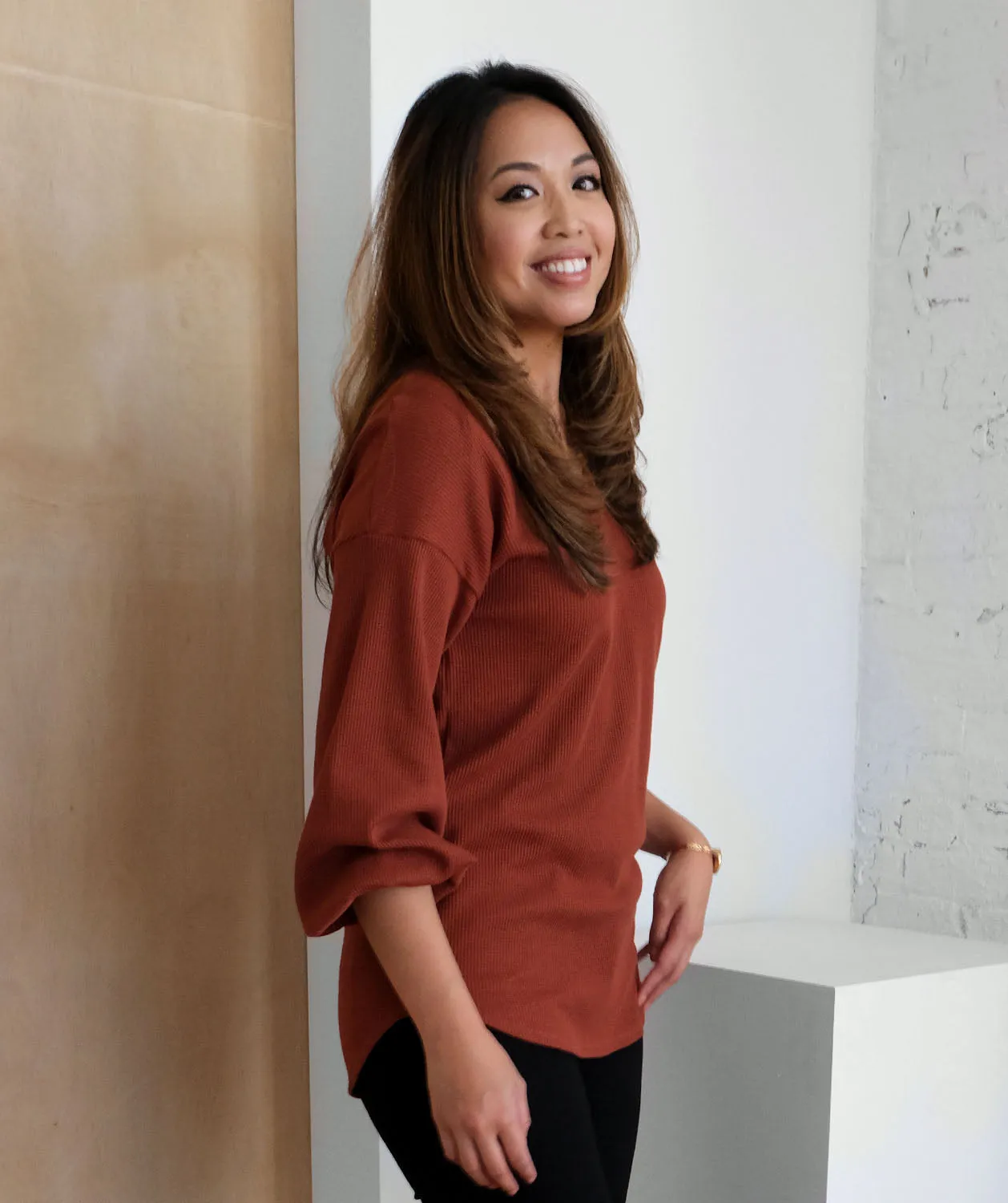 CLAUDE waffle knit tunic in Henna