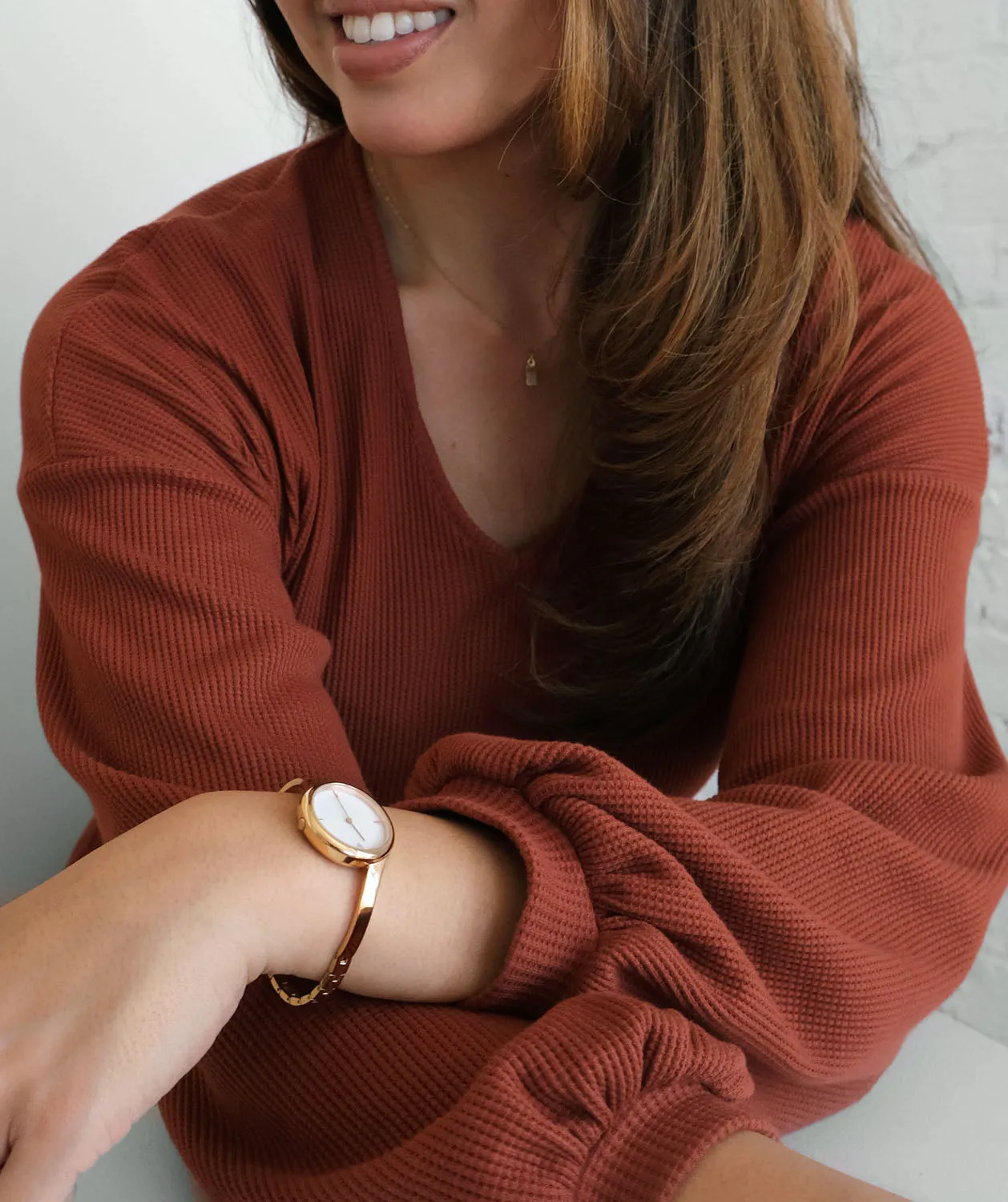 CLAUDE waffle knit tunic in Henna