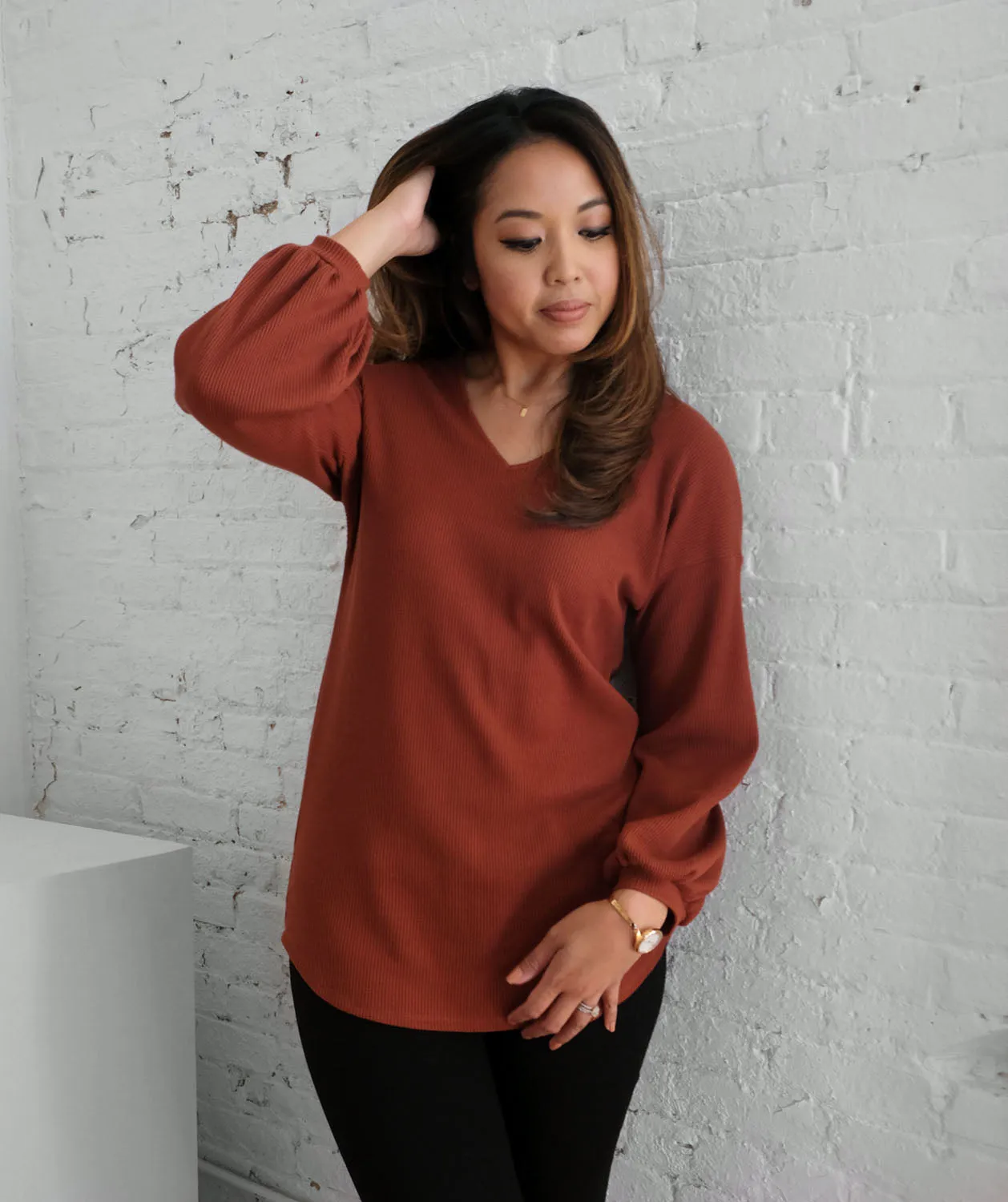 CLAUDE waffle knit tunic in Henna