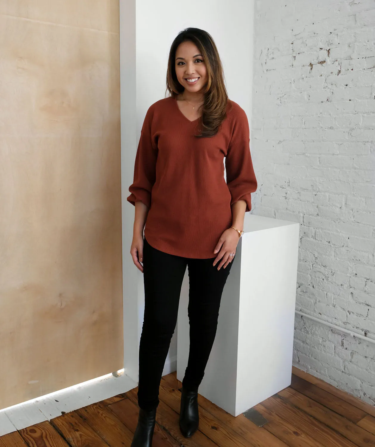 CLAUDE waffle knit tunic in Henna