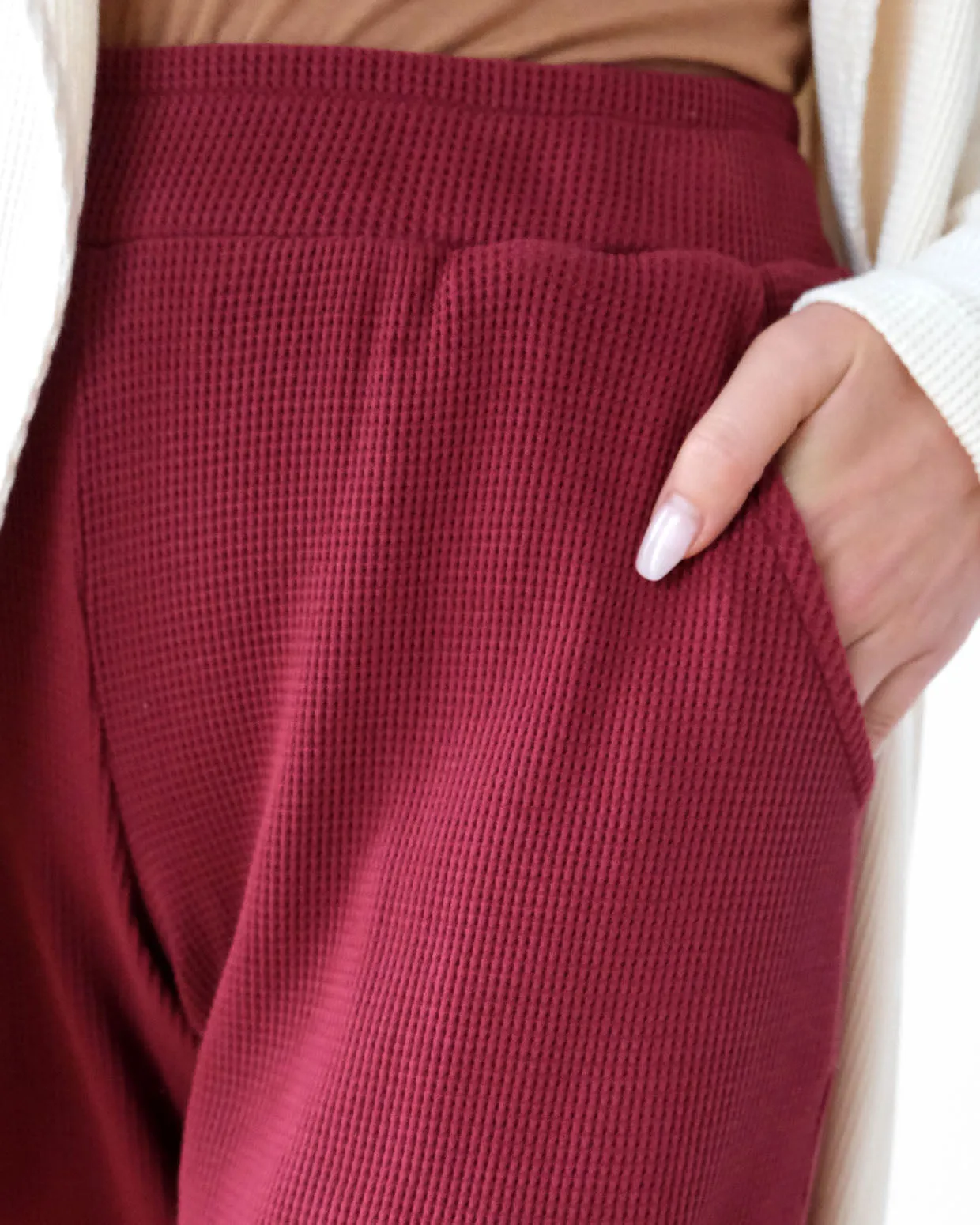 COLBY waffle knit pants in Cranberry