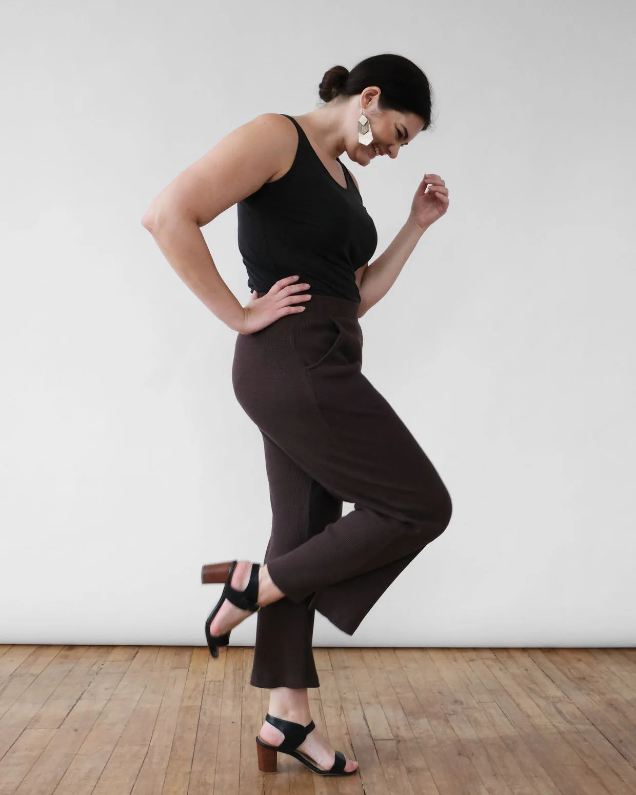 COLBY waffle knit pants in Dark Oak