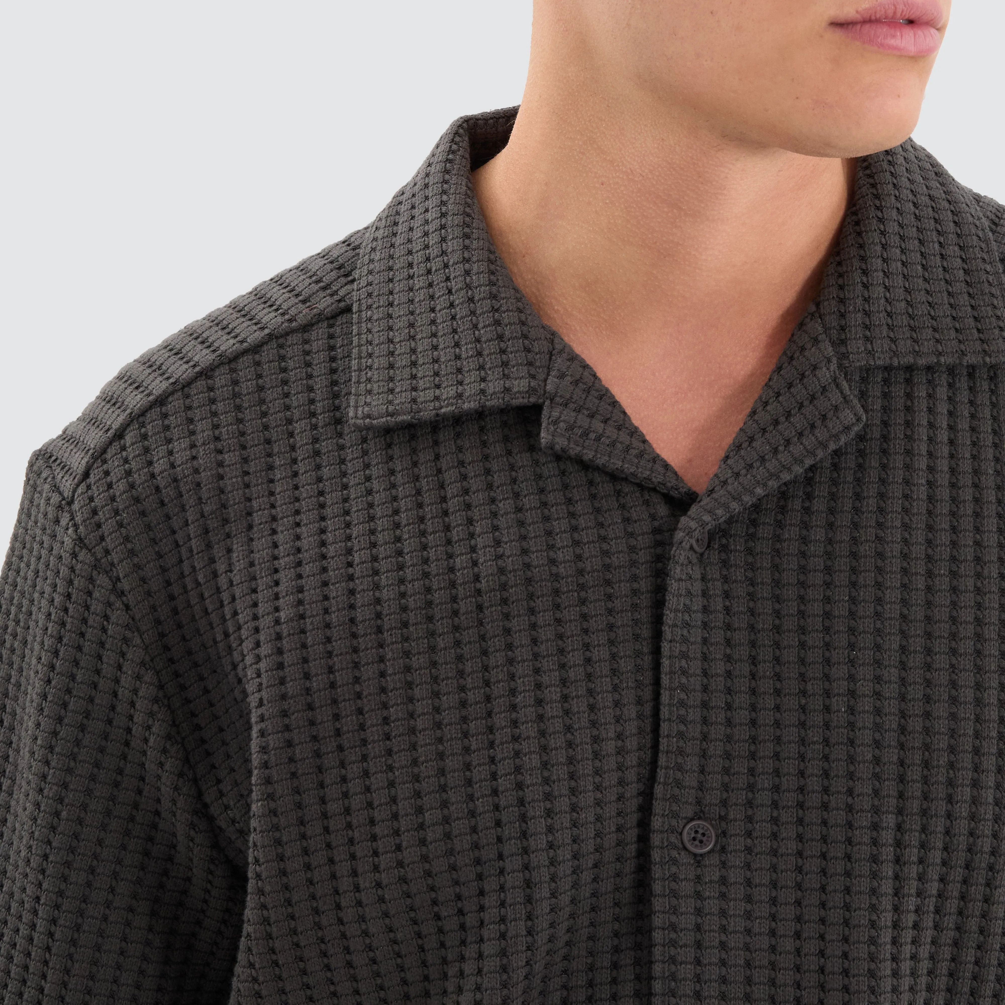 Cozy Knit Waffle Shirt Charcoal