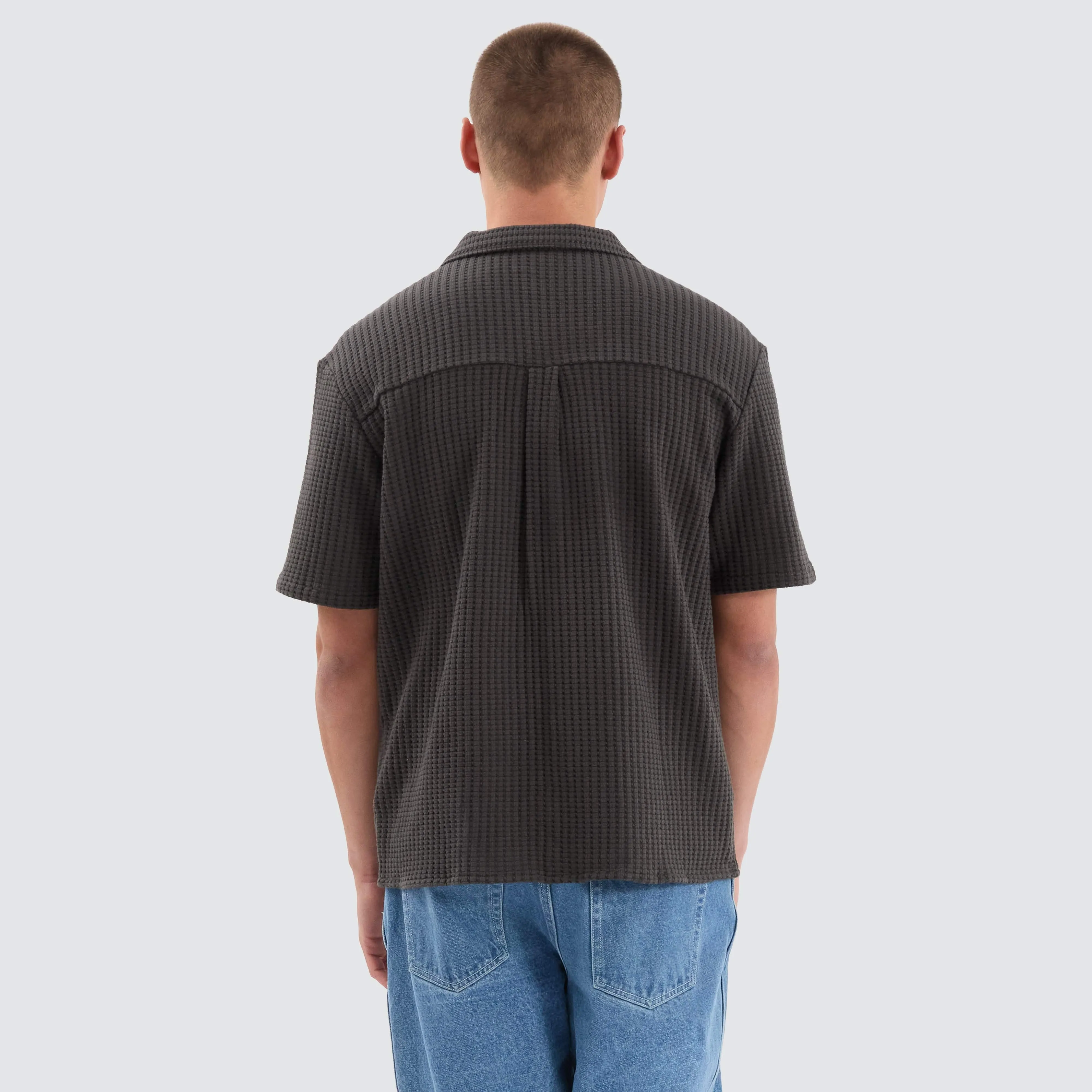 Cozy Knit Waffle Shirt Charcoal