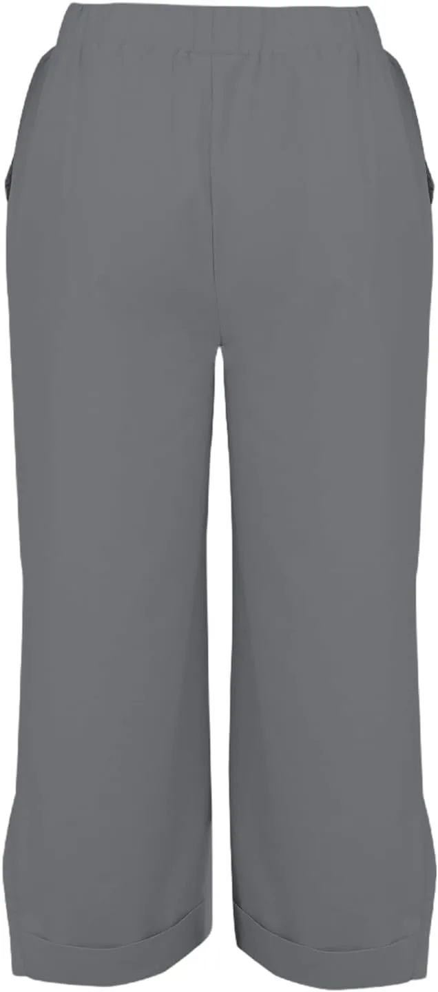 Cropped Linen Pants Women Summer Elastic Waist Straight Leg Plus Size Crop Pants Casual Beach Trousers with Pockets