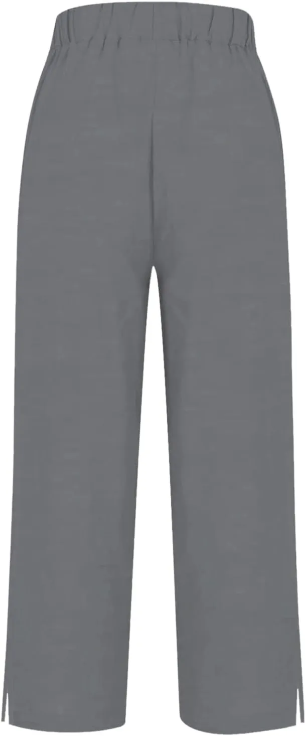 Cropped Linen Pants Women Summer Elastic Waist Straight Leg Plus Size Crop Pants Casual Beach Trousers with Pockets