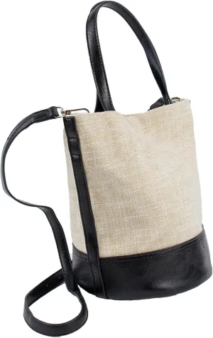 Crossbody Bucket Bag Vegan Leather Canvas Women's Handbags Adjustable Hobo Shoulder bag Black Everyday Summer Purse for Travel Work