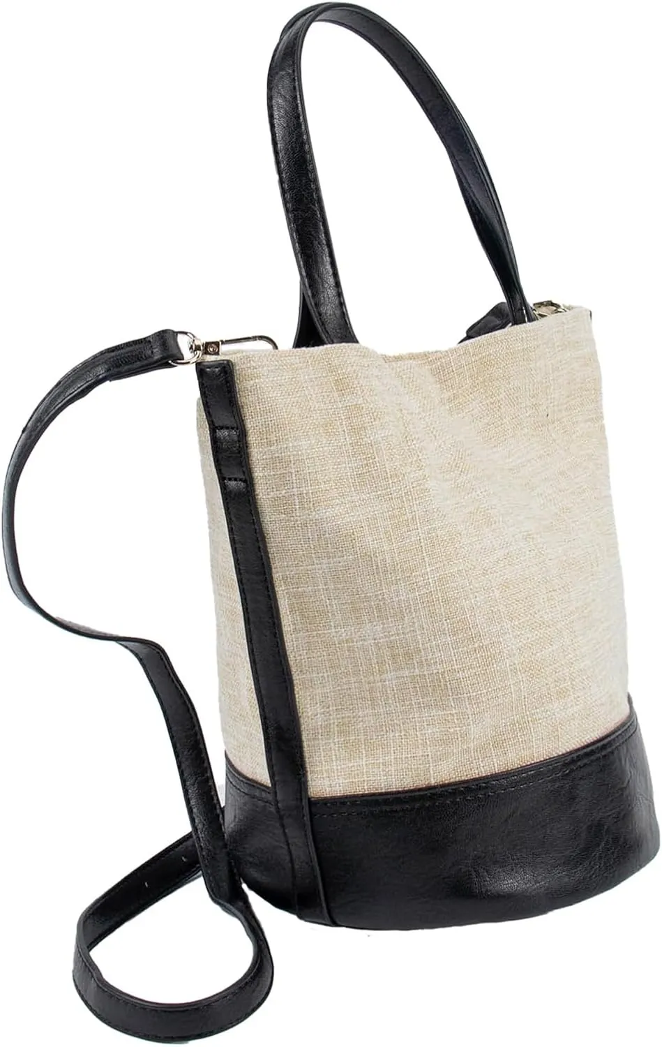 Crossbody Bucket Bag Vegan Leather Canvas Women's Handbags Adjustable Hobo Shoulder bag Black Everyday Summer Purse for Travel Work