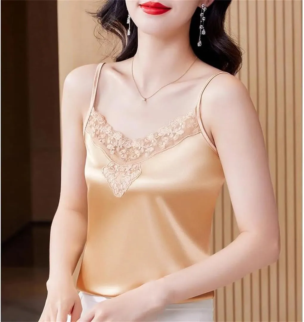 Dbdkejj Women Spring Summer Patchwork Lace Camisole V-Neck Sleeveless Tops