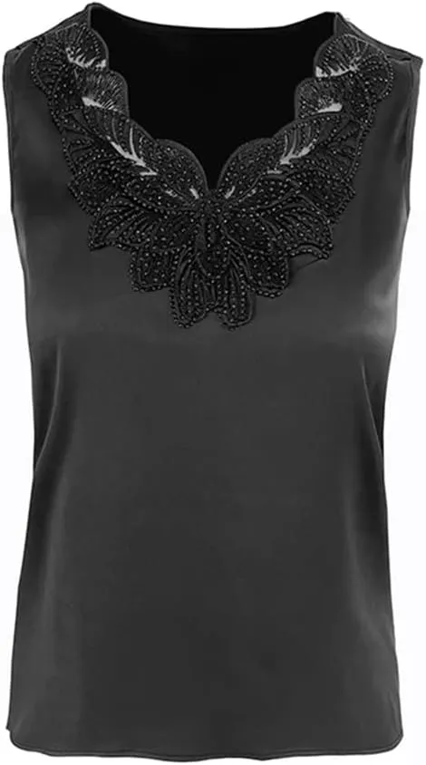 Dbdkejj Women Summer Diamond Embroidery Vest Satin Sleeveless Camisole