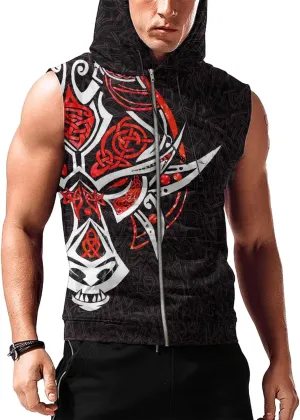 Desantiago Mens Fashion Muscle Hooded Workout Hooded Tank Tops with Pocket Gym Training Zip Hoodies Sleeveless