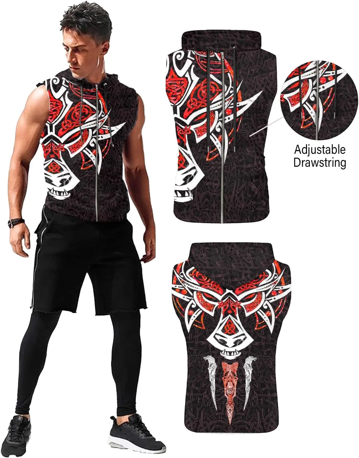 Desantiago Mens Fashion Muscle Hooded Workout Hooded Tank Tops with Pocket Gym Training Zip Hoodies Sleeveless