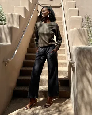 DESERT waffle knit high-rise pants in Charcoal Blue (Regular Length)