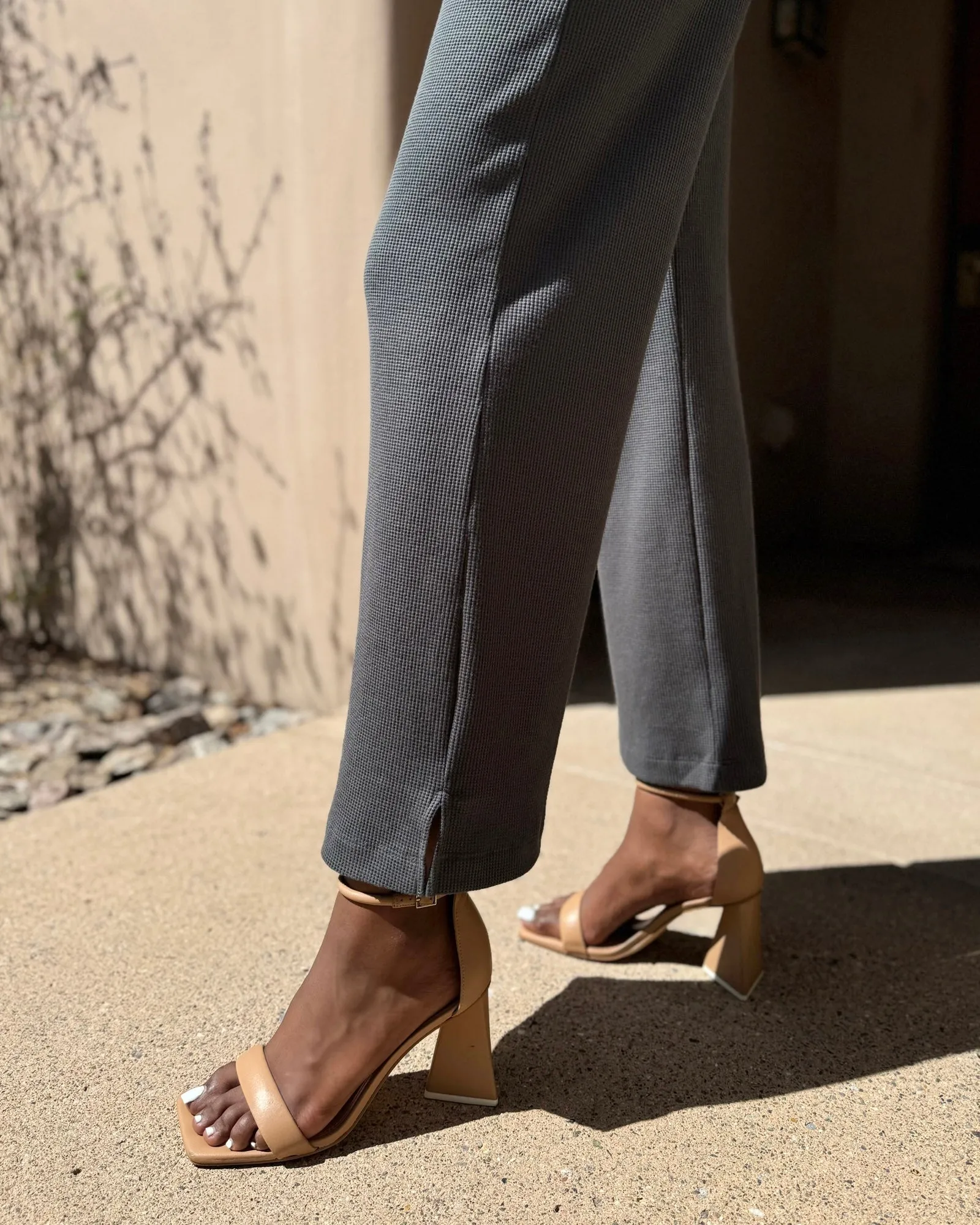 DESERT waffle knit high-rise pants in Charcoal Blue (Tall Length)