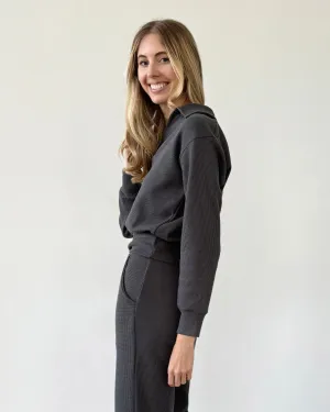 DESERT waffle knit high-rise pants in Charcoal Blue (Tall Length)