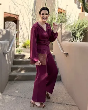 DESERT waffle knit high-rise pants in Raspberry (Regular Length)