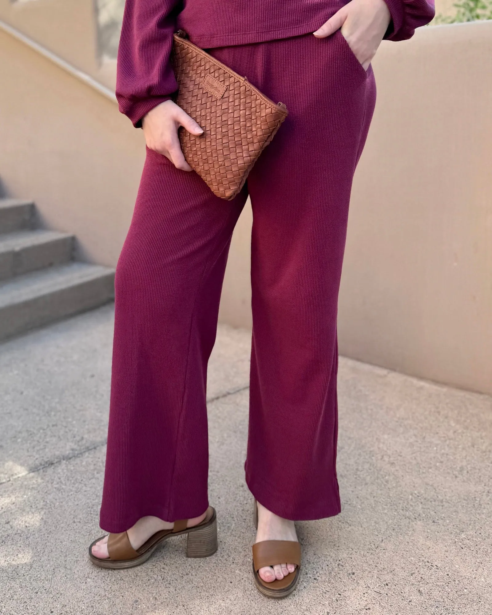 DESERT waffle knit high-rise pants in Raspberry (Tall Length)