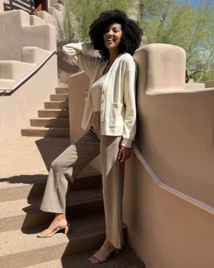 DESERT waffle knit high-rise pants in Taupe Grey (Regular Length)