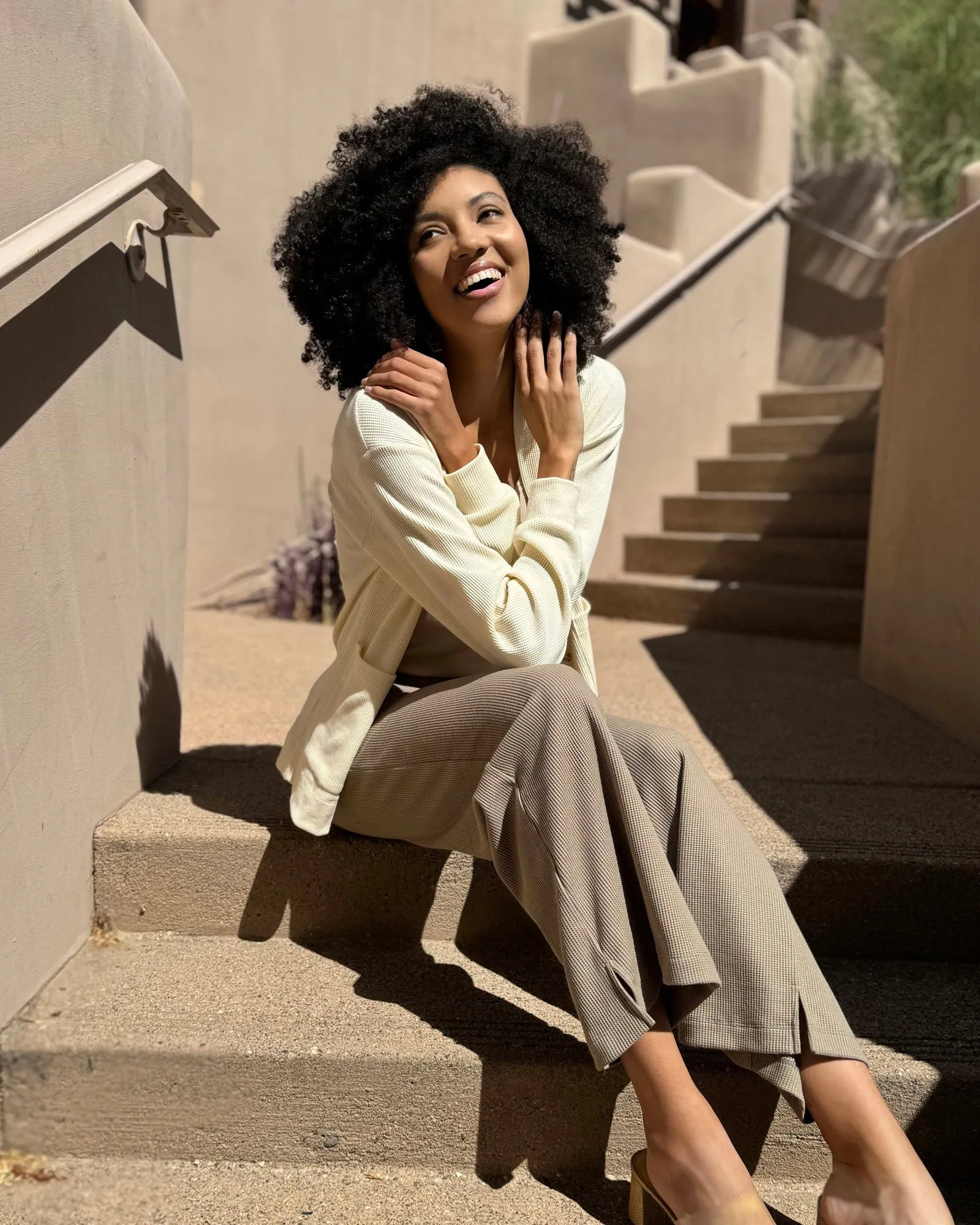 DESERT waffle knit high-rise pants in Taupe Grey (Regular Length)