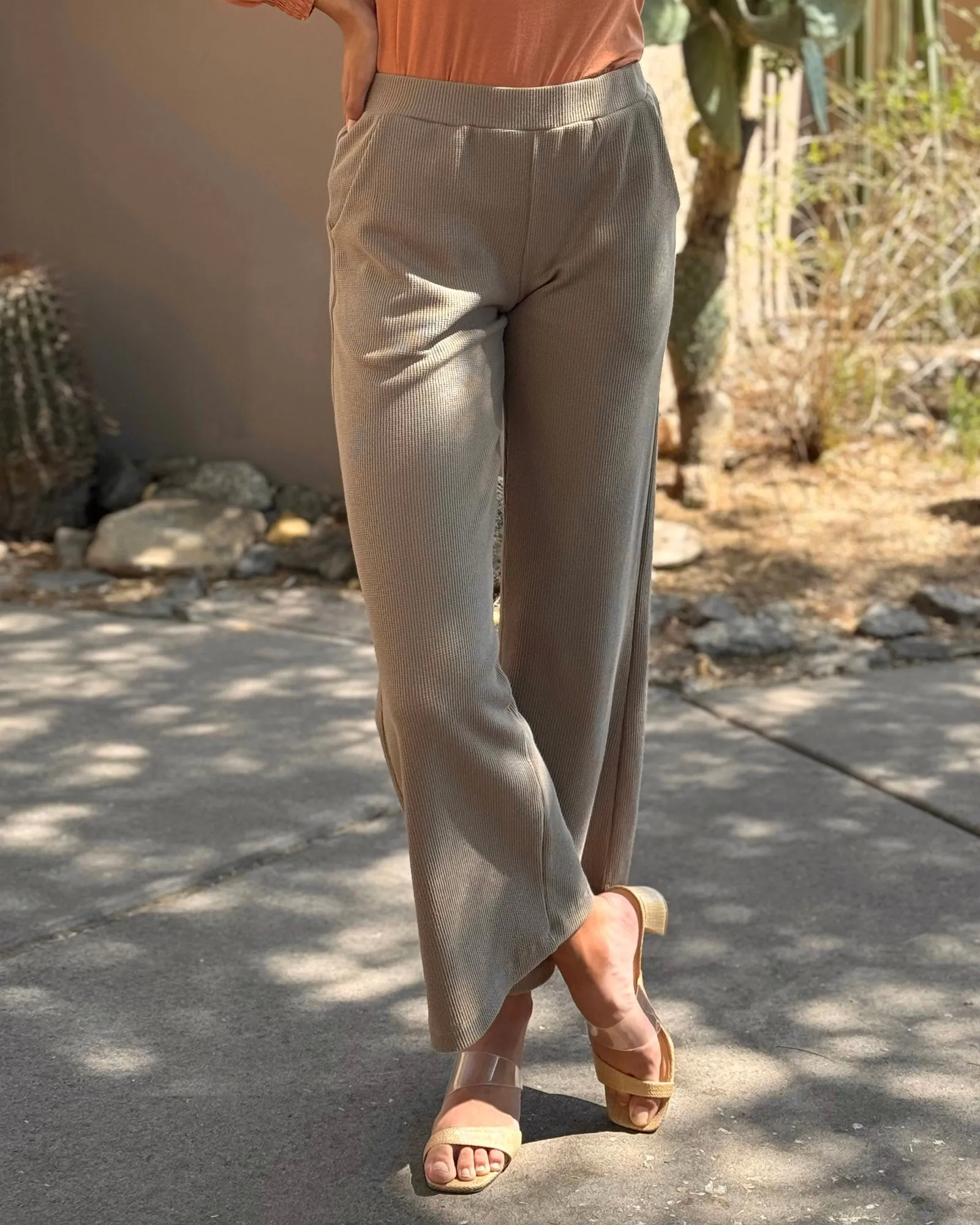DESERT waffle knit high-rise pants in Taupe Grey (Regular Length)