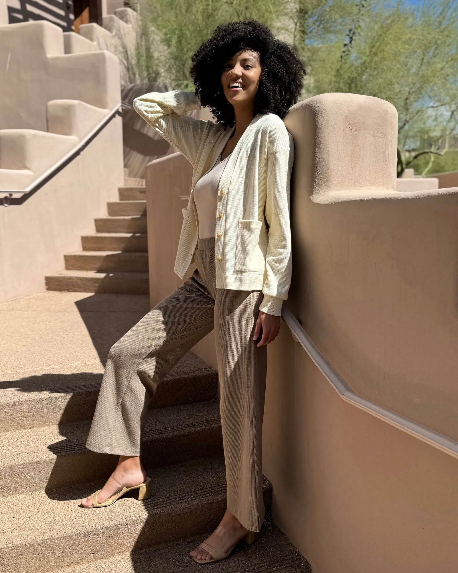 DESERT waffle knit high-rise pants in Taupe Grey (Regular Length)
