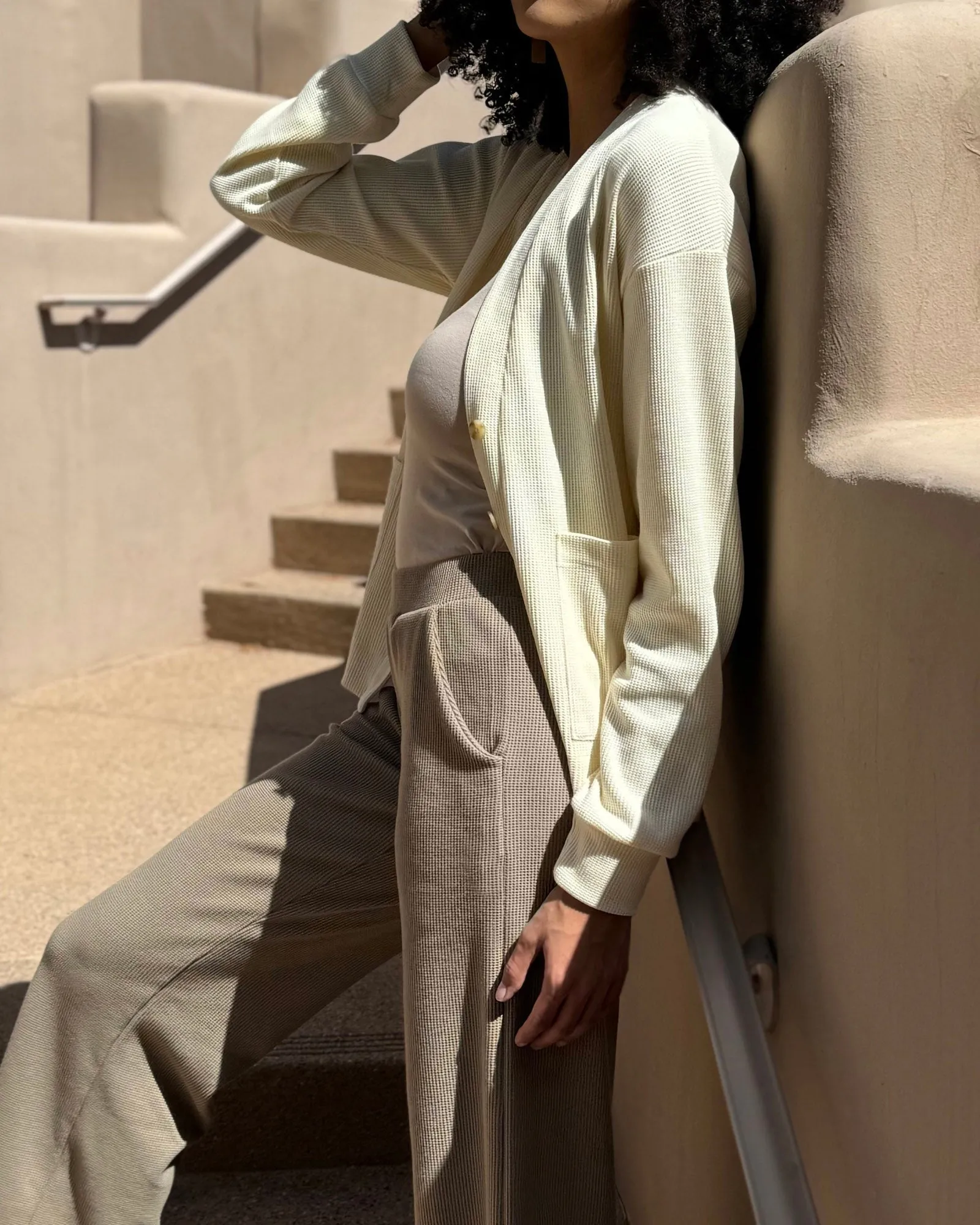 DESERT waffle knit high-rise pants in Taupe Grey (Regular Length)