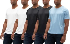 DEVOPS 2 or 5 Pack Men's UPF 50  Sun Protection Moisture Wicking Dry-Fit Short Sleeve Workout V-Neck Shirts