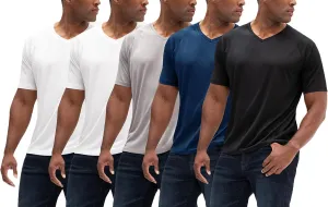 DEVOPS 2 or 5 Pack Men's UPF 50  Sun Protection Moisture Wicking Dry-Fit Short Sleeve Workout V-Neck Shirts