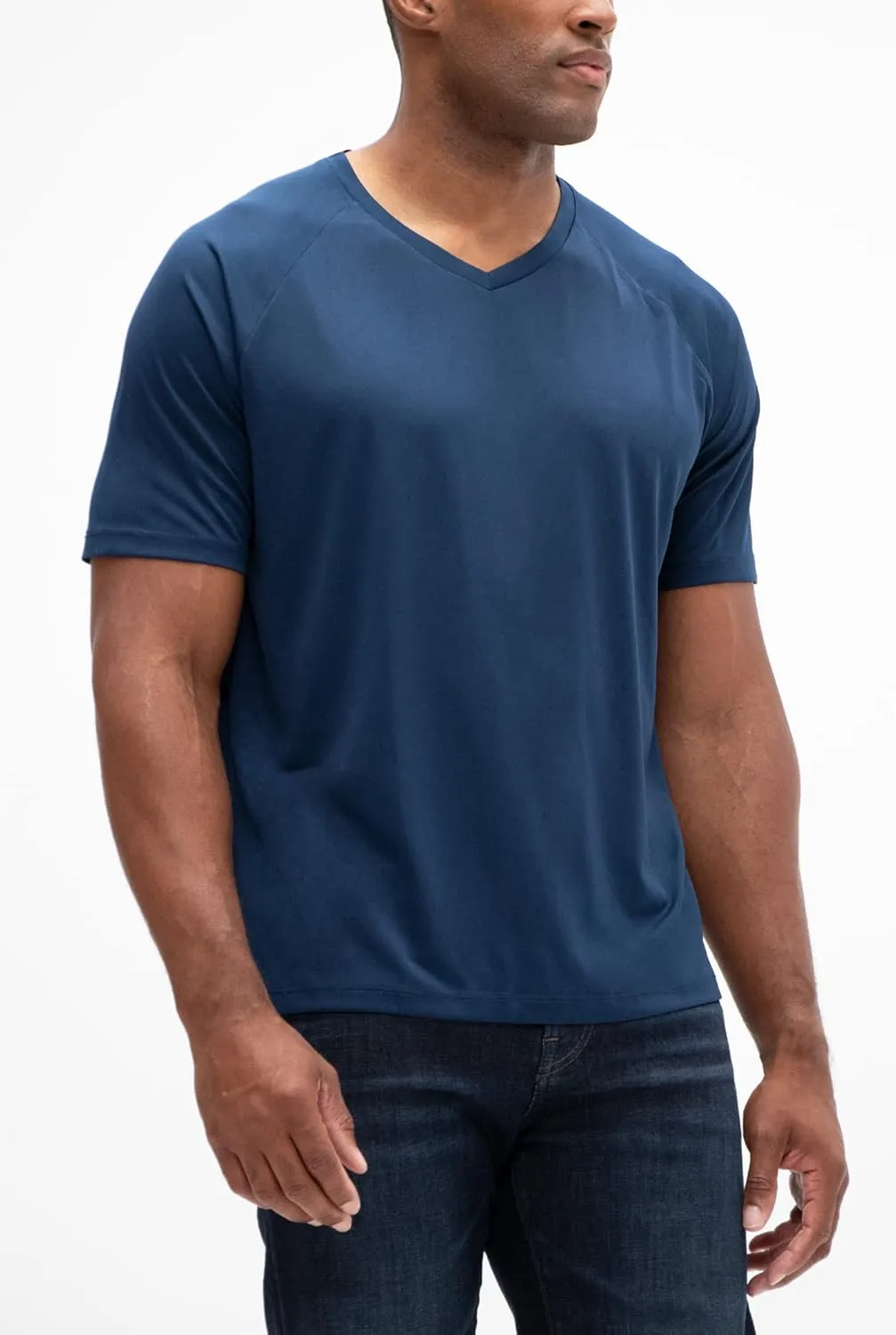 DEVOPS 2 or 5 Pack Men's UPF 50  Sun Protection Moisture Wicking Dry-Fit Short Sleeve Workout V-Neck Shirts