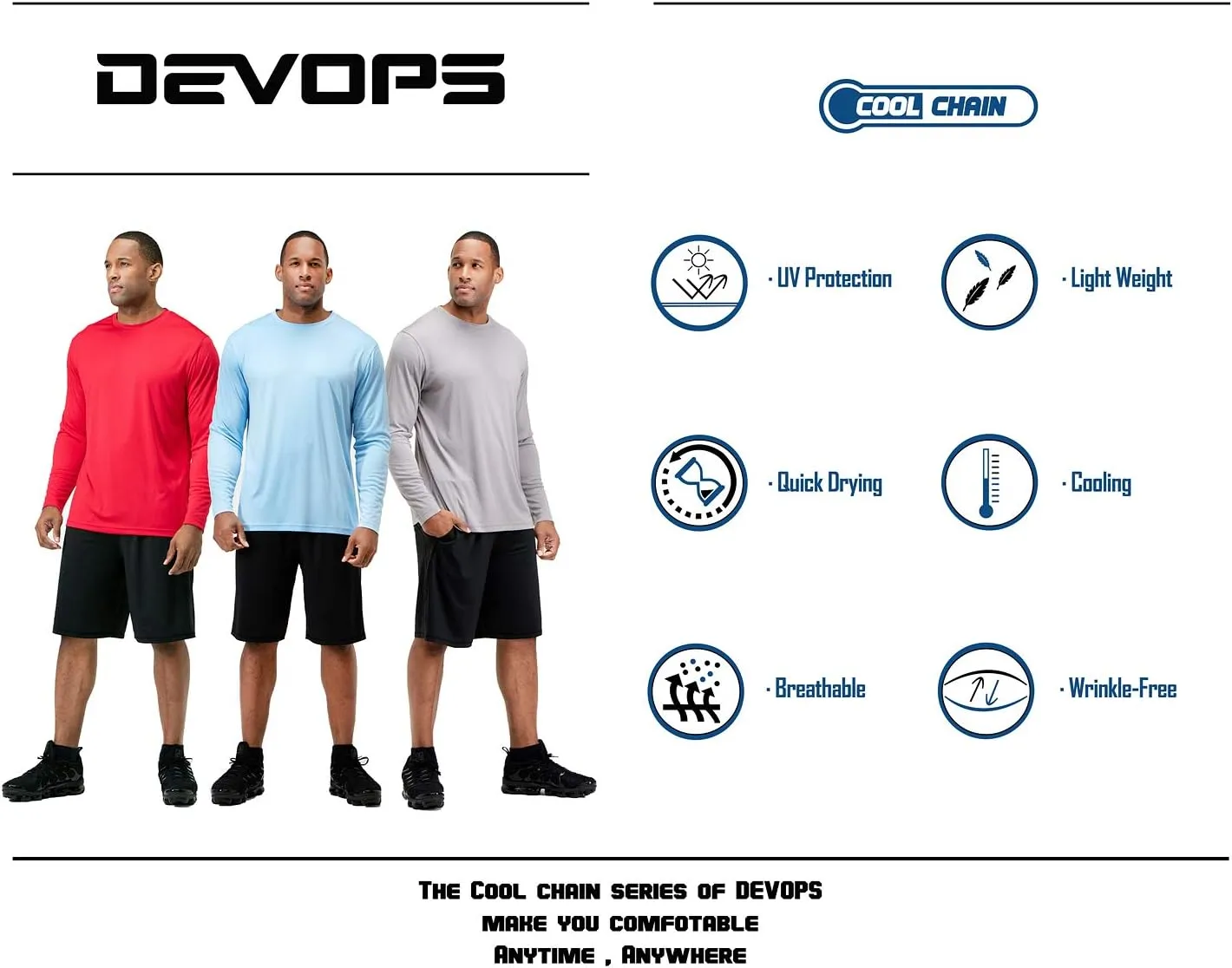 DEVOPS 2 Pack Men's Sun Protection Quick Dry Long Sleeve Rash Guard Fishing Running Garden Cycling Garage Homewear Shirt