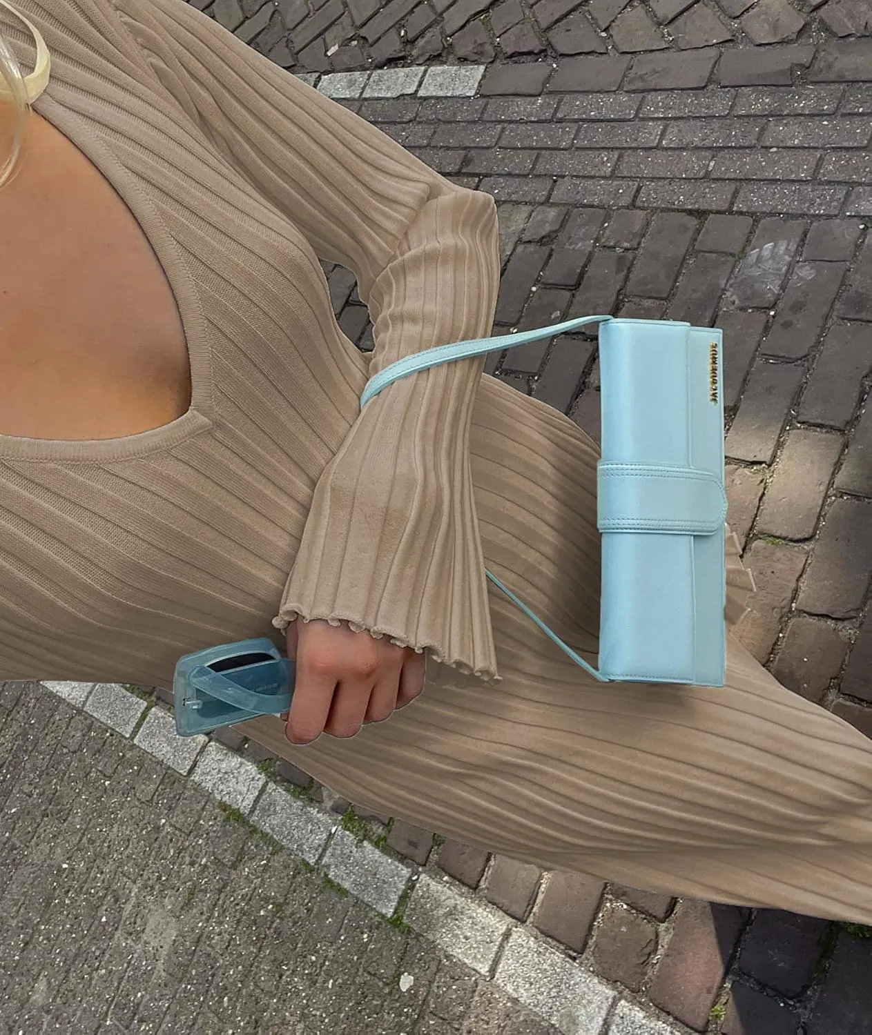 ECDAHICC Women's Sexy Ribbed Knit Sweater Dress Casual Long Sleeve V Neck Bodycon Pleated A Line Long Dress Streetwear