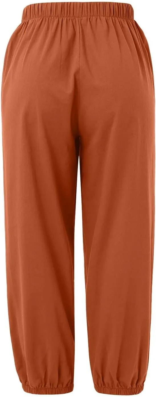 Ecokauer Women's High Waist Drawstring Capri Pants Loose Wide Leg Cropped Lounge Trousers with Pocket