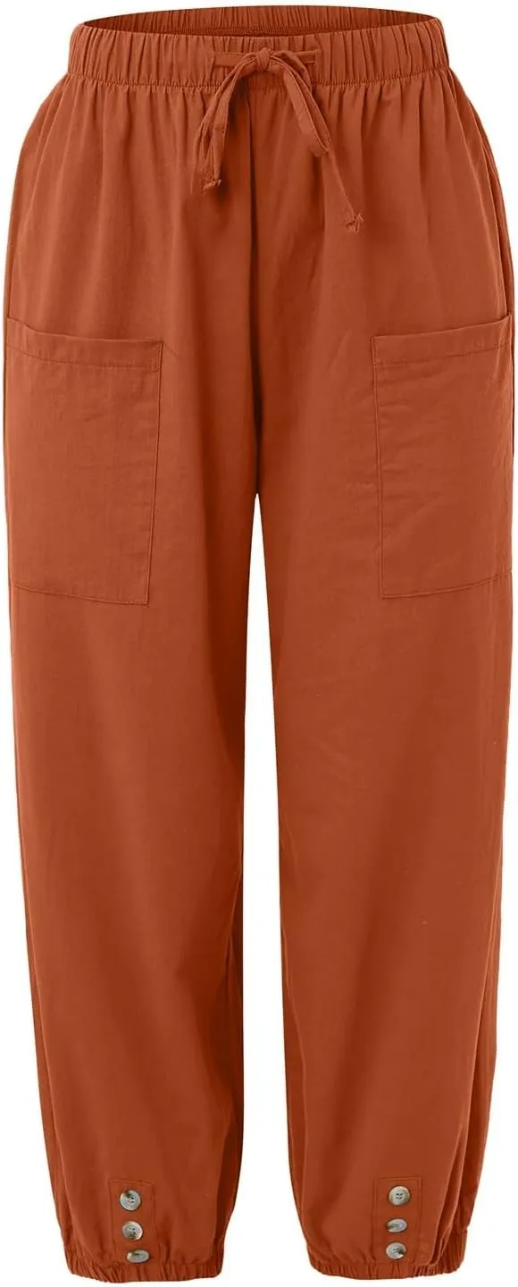 Ecokauer Women's High Waist Drawstring Capri Pants Loose Wide Leg Cropped Lounge Trousers with Pocket