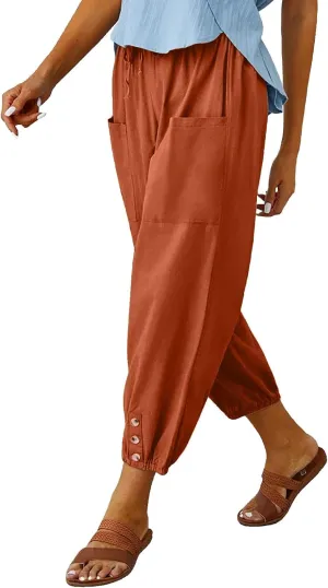 Ecokauer Women's High Waist Drawstring Capri Pants Loose Wide Leg Cropped Lounge Trousers with Pocket