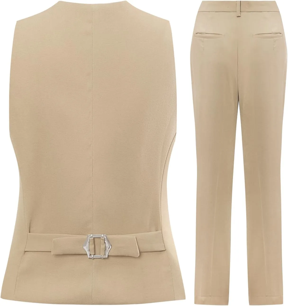 Effortless Elegance  Women's 2-Piece Business Suit, Sleeveless Vest, V Neck & High-Waisted Pants