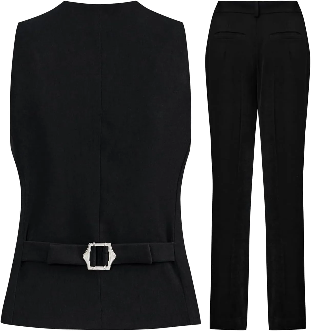 Effortless Elegance  Women's 2-Piece Business Suit, Sleeveless Vest, V Neck & High-Waisted Pants