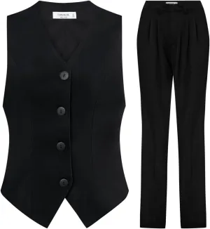 Effortless Elegance  Women's 2-Piece Business Suit, Sleeveless Vest, V Neck & High-Waisted Pants