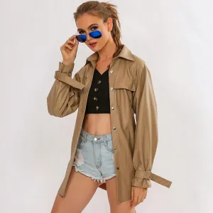 Faux Leather With Belt Coat