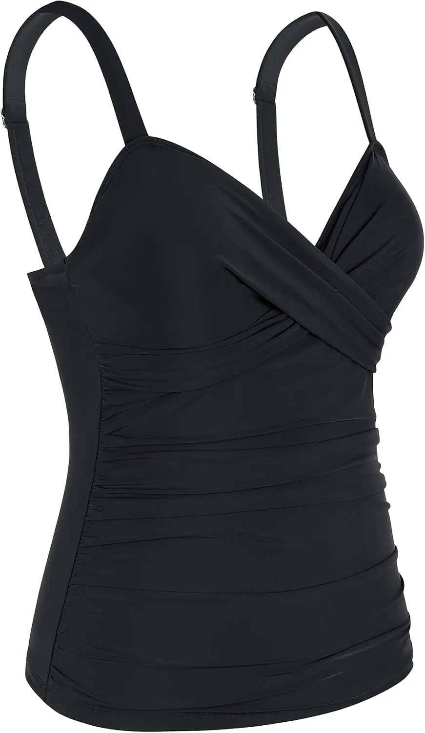 Firpearl Womens Underwire Tankini Top Only Twist V Neck Swimsuits for Big Busted Ruched Tummy Control Bathing Suit Tops