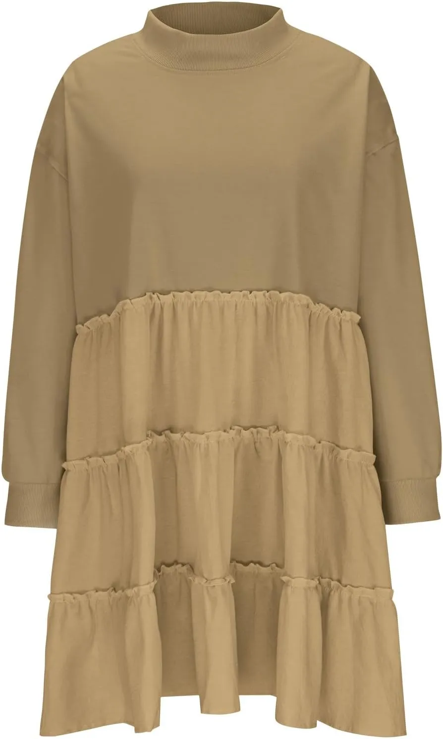 Firzero Womens Oversized Sweatshirt Dress Patchwork Long Sleeve Crewneck Pleated Mini Dresses 2024 Casual Pullover Tops