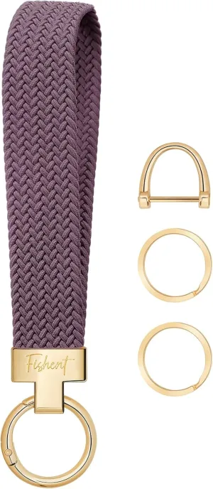 Fishent Stretchy Wristlet Keychain, Cute Key Chain, Woven Wrist Lanyard for Car Keys with 3 Keyrings and D-ring for Women Men