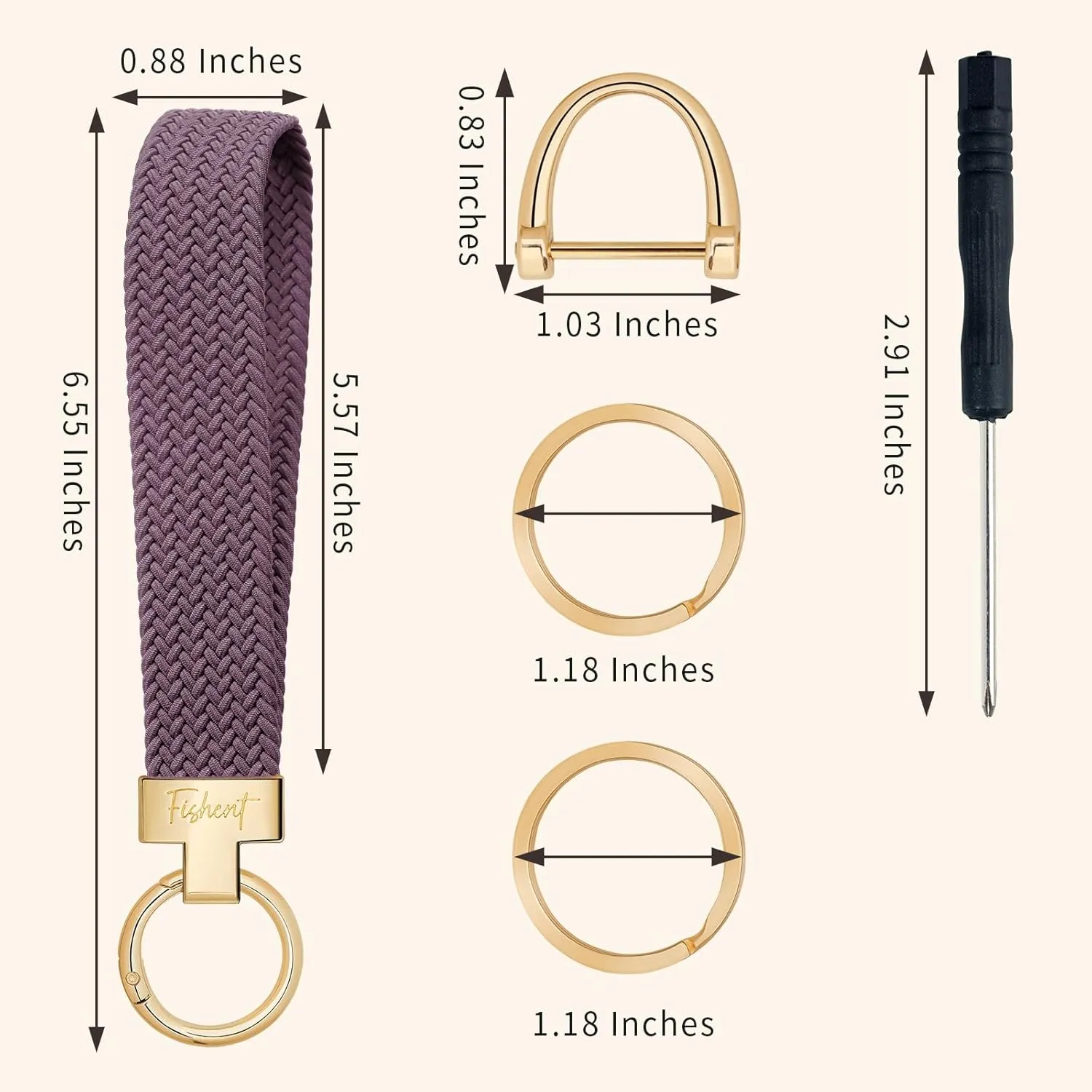 Fishent Stretchy Wristlet Keychain, Cute Key Chain, Woven Wrist Lanyard for Car Keys with 3 Keyrings and D-ring for Women Men