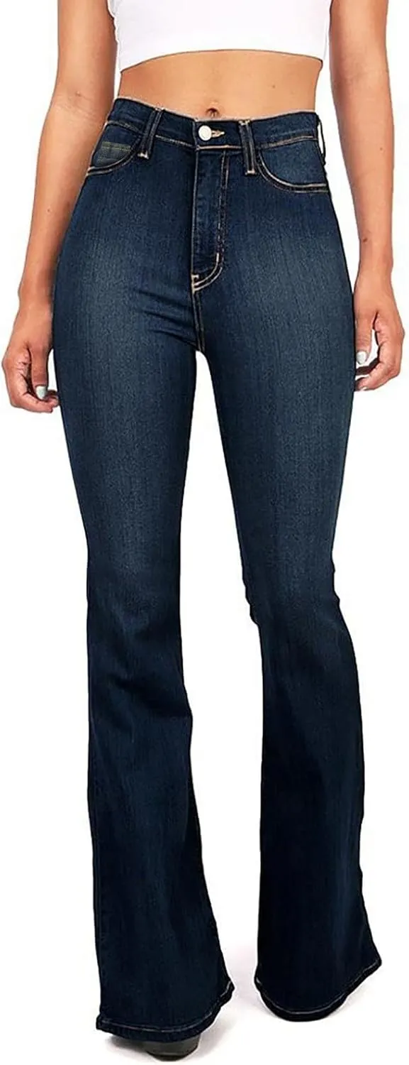 Flare Jeans for Women High Waisted Stretchy Bell Bottom Jean Plus Size Denim Pants Trendy Wide Leg Long Pant Trousers
