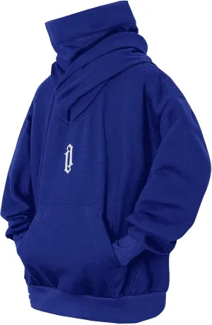 Fleece Hoodies for Men Cowl Neck Sweatshirts Casual Pullover Fall Winter Loose Fit Tops with Embroidery