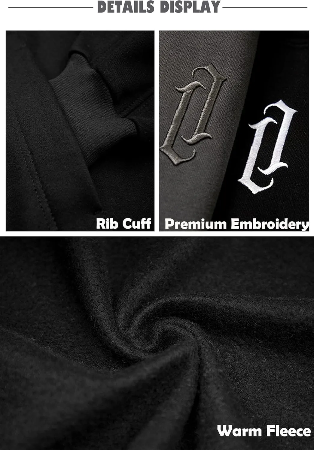 Fleece Hoodies for Men Cowl Neck Sweatshirts Casual Pullover Fall Winter Loose Fit Tops with Embroidery