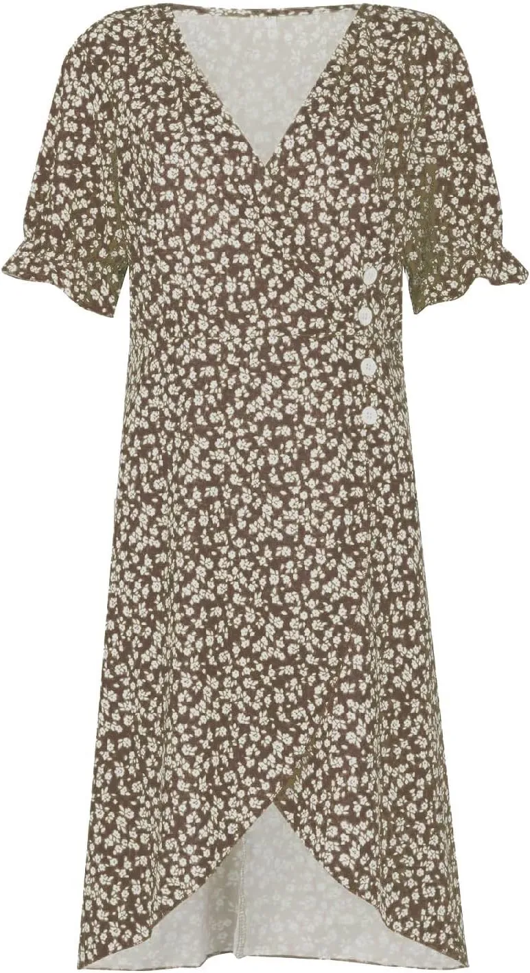 Floral Vacation Dresses for Women: Trendy V-Neck Ruched Short/Long Sleeve Dress - Casual Fashion for Spring/Summer