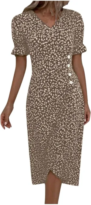 Floral Vacation Dresses for Women: Trendy V-Neck Ruched Short/Long Sleeve Dress - Casual Fashion for Spring/Summer