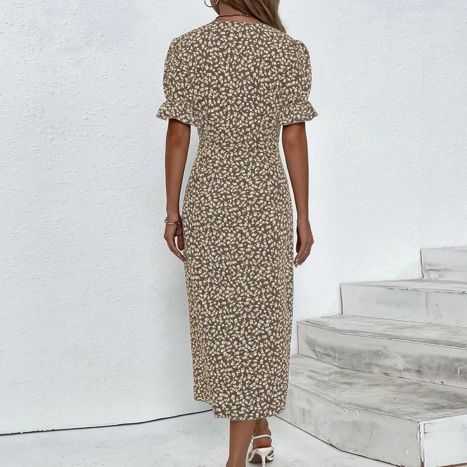 Floral Vacation Dresses for Women: Trendy V-Neck Ruched Short/Long Sleeve Dress - Casual Fashion for Spring/Summer