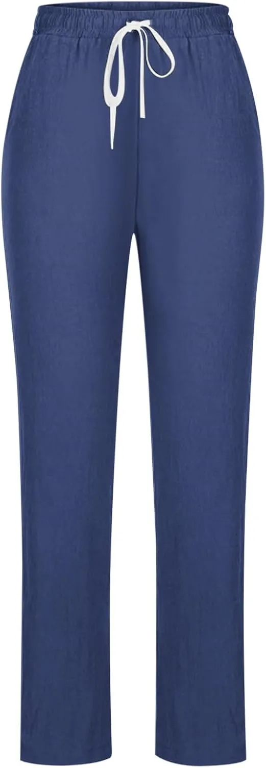 FZVYD Women's Casual Cotton Linen Pants 2025 Fashion Drawstring Lightweight Summer Relax Fit Straight Leg Lounge Trousers